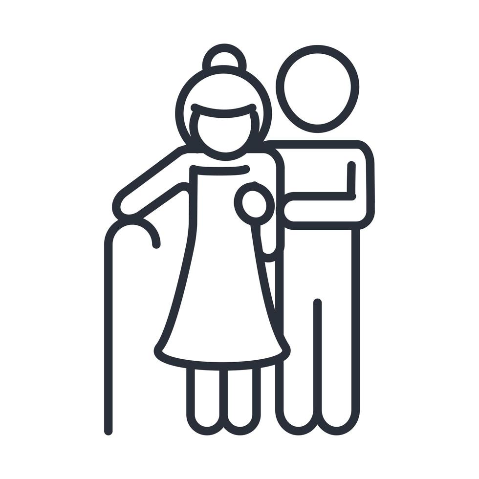 padre y abuela con bastón icono del día de la familia en estilo de contorno vector