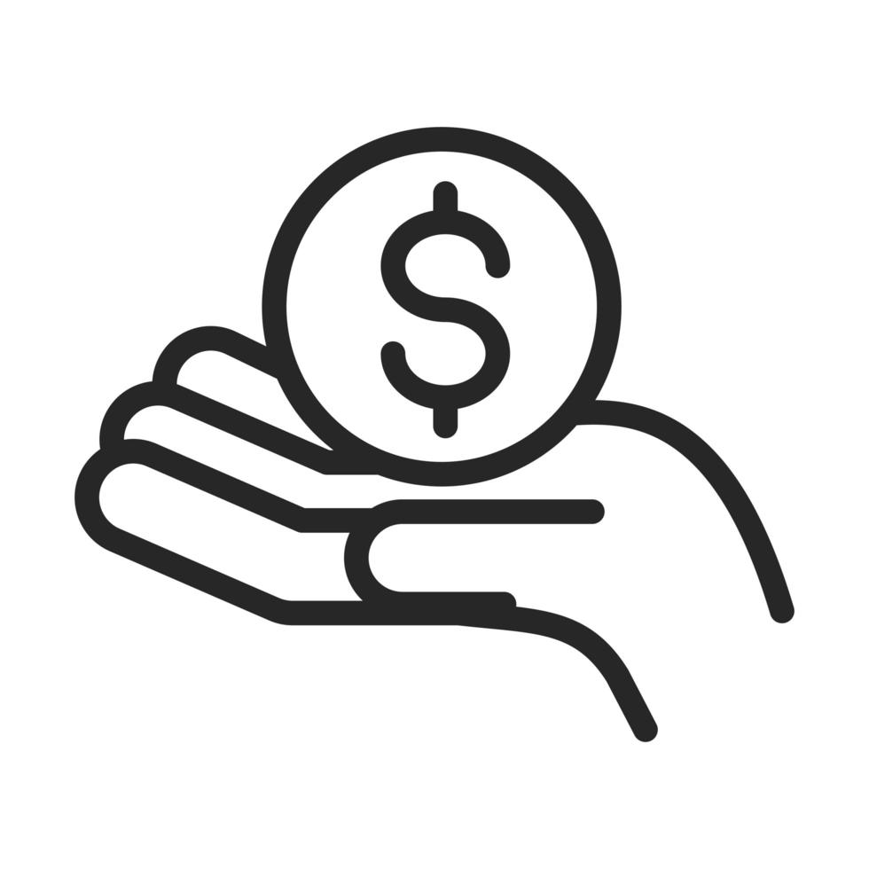 donation charity volunteer help social hand giving money coin line style icon vector