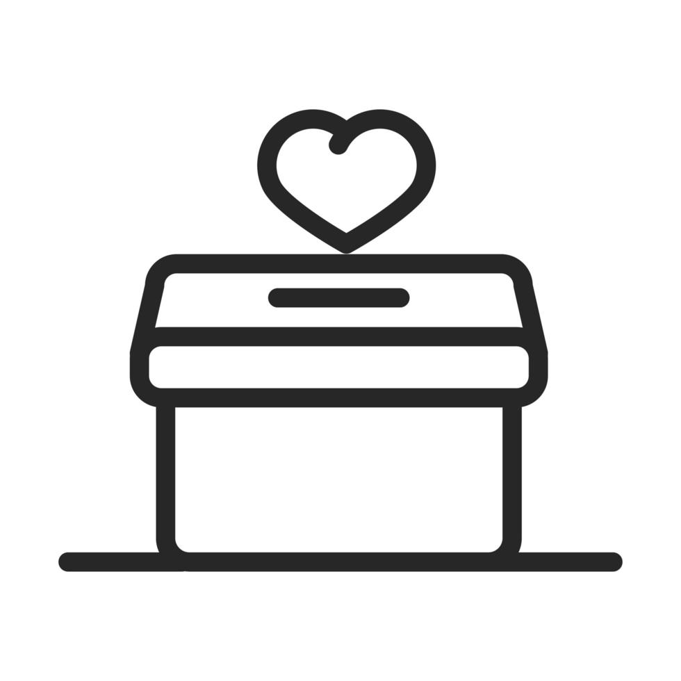 donación caridad voluntario ayuda social corazón caja de cartón icono de estilo de línea vector