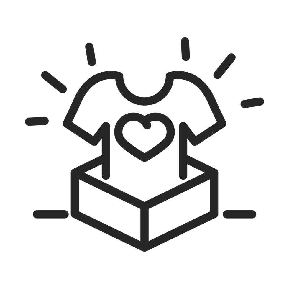 donation charity volunteer help social shirt heart in box line style icon vector