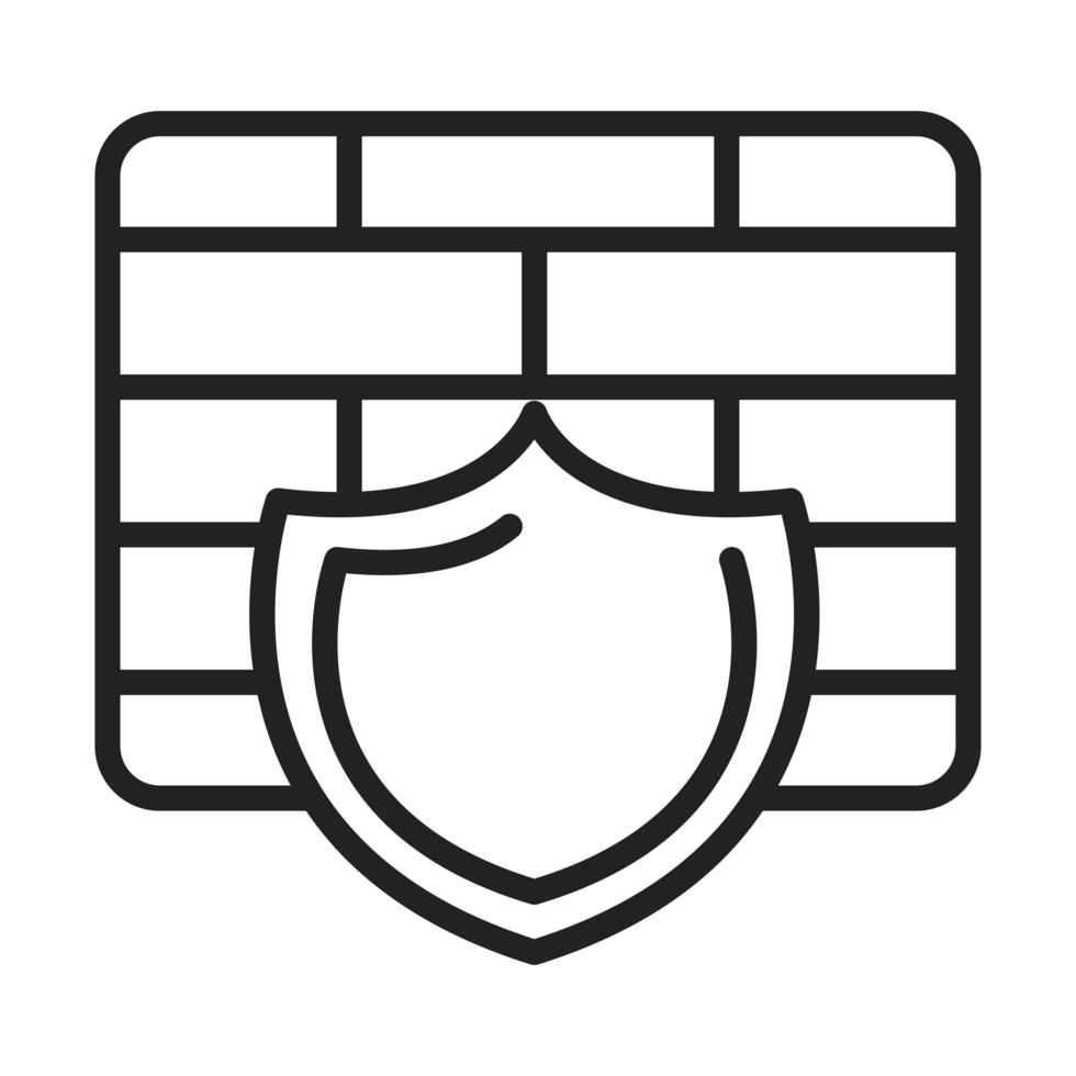 seguridad cibernética e información o protección de red icono de estilo de línea de escudo de firewall vector