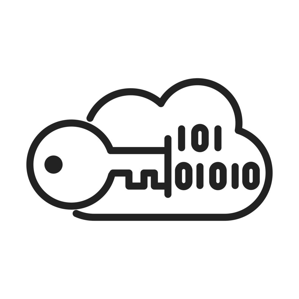 cyber security and information or network protection cloud computing data key binary line style icon vector