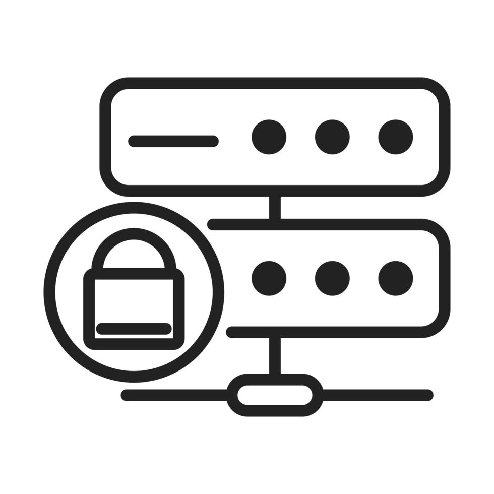 icono de estilo de línea de tecnología de servidor de base de datos de seguridad cibernética e información o protección de red vector