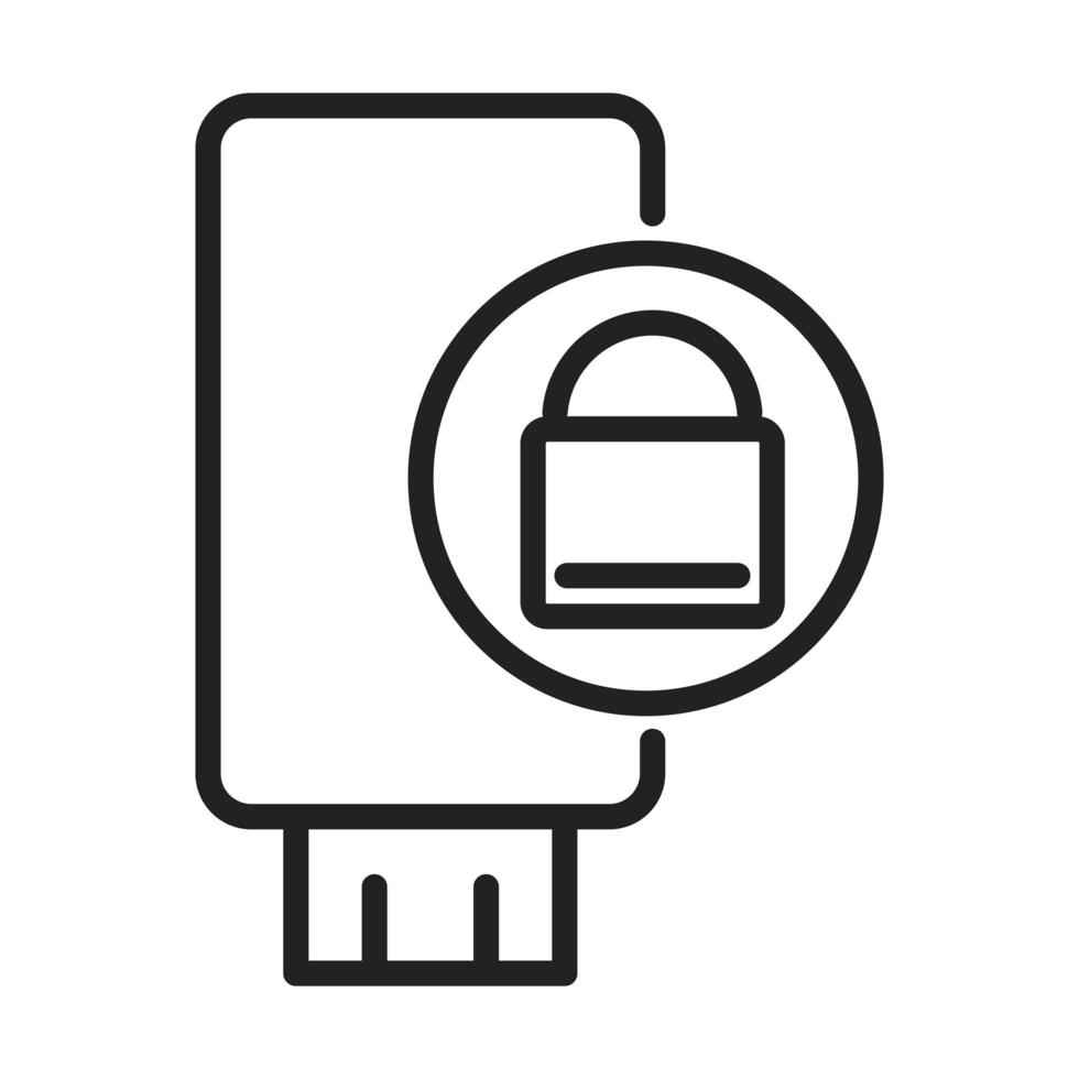 cyber security and information or network protection flash drive lock line style icon vector