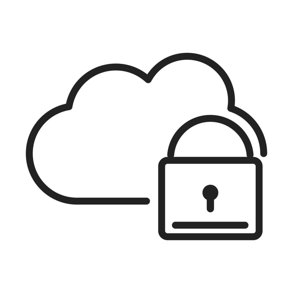 cyber security and information or network protection cloud computing lock data line style icon vector