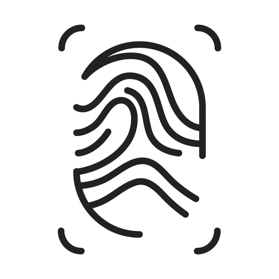 cyber security and information or network protection fingerprint line style icon vector