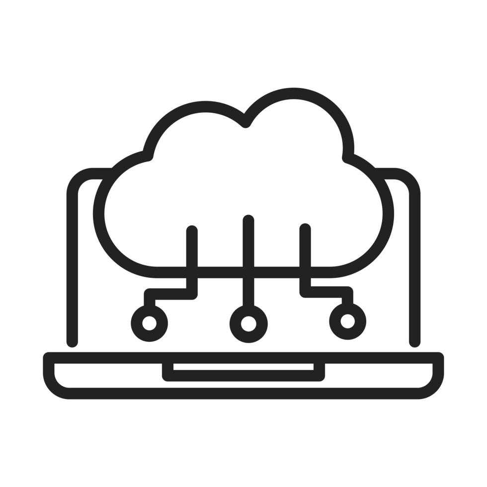 seguridad cibernética y protección de la información o de la red icono de estilo de línea de tecnología de datos de computación en la nube portátil vector