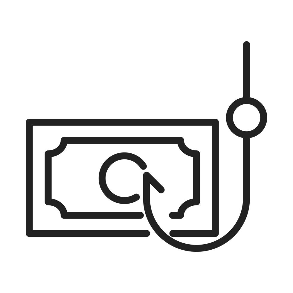 cyber security and information or network protection money phishing attack line style icon vector