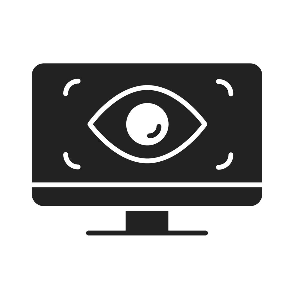 cyber security and information or network protection computer surveillance silhouette style icon vector