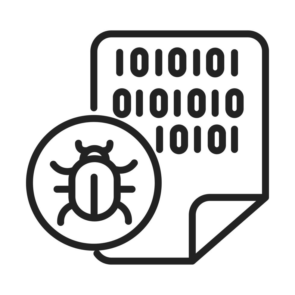 cyber security and information or network protection data binary code virus line style icon vector