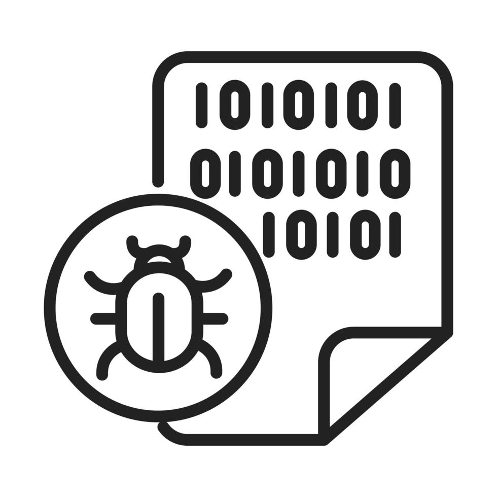 seguridad cibernética e información o protección de red datos código binario icono de estilo de línea de virus vector