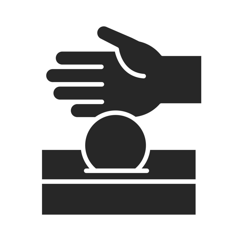 donation charity volunteer help social hand giving coin money in box silhouette style icon vector