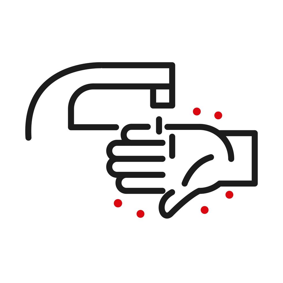 Hand with germs under water tap line bicolor style icon vector design