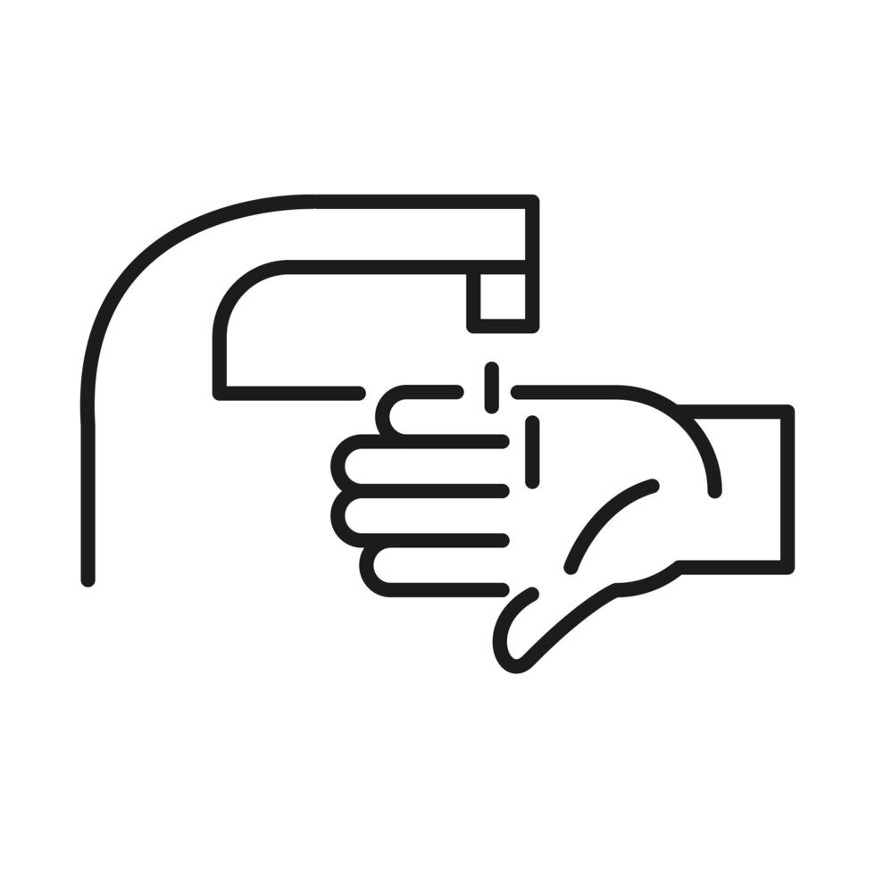 mano con gérmenes bajo el diseño de vector de icono de estilo de línea de grifo de agua