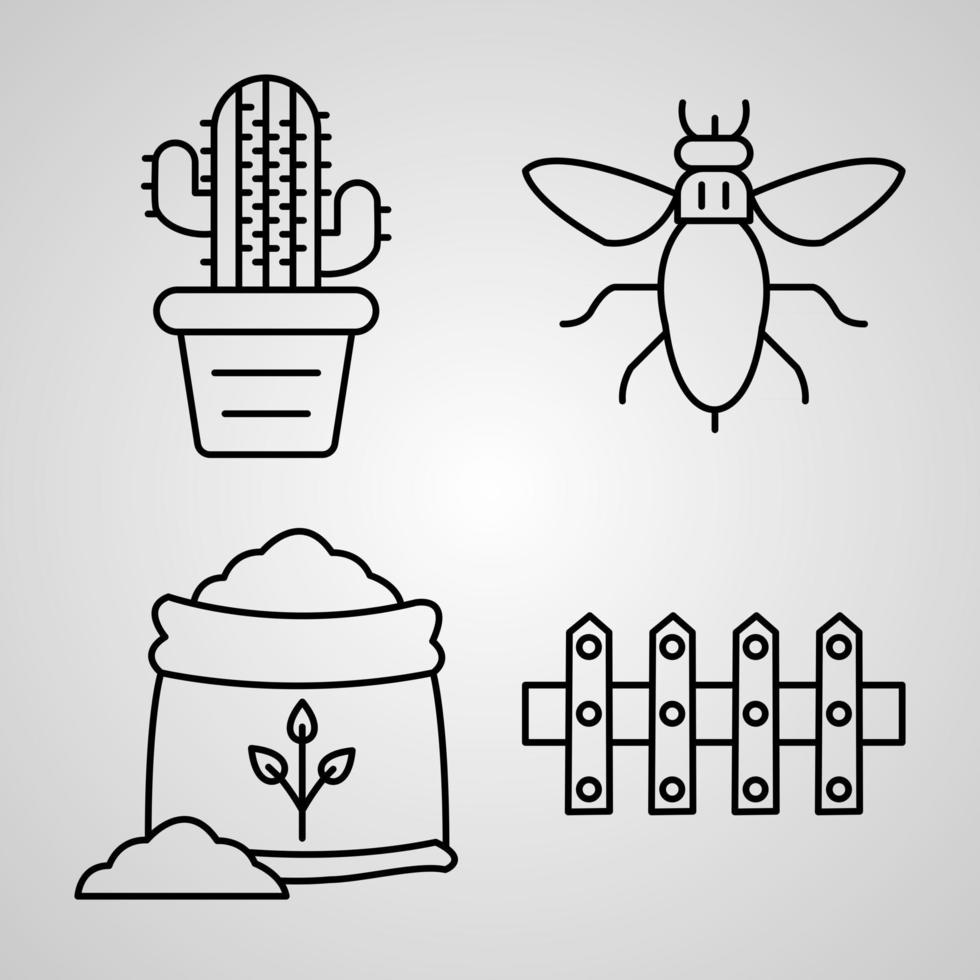 Outline Farming And Gardening Icons isolated on White Background vector