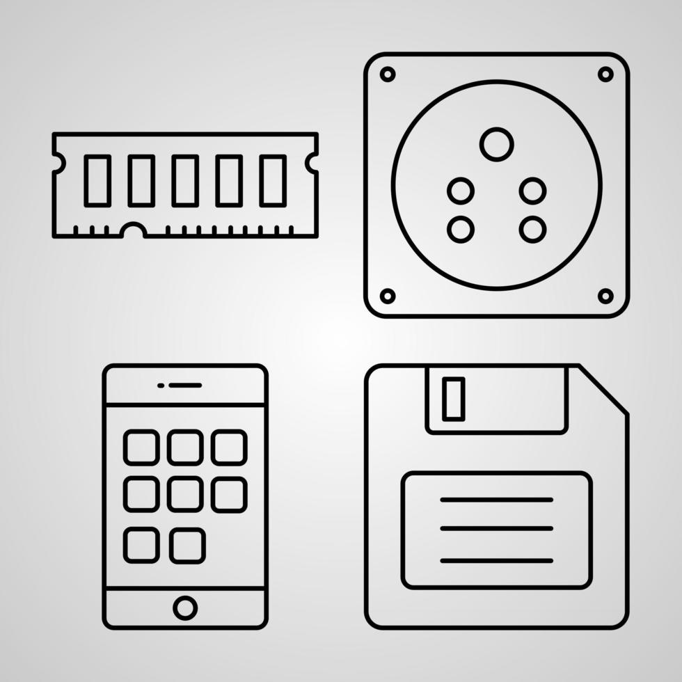 Esquema de iconos de dispositivos y electrónica aislado sobre fondo blanco. vector