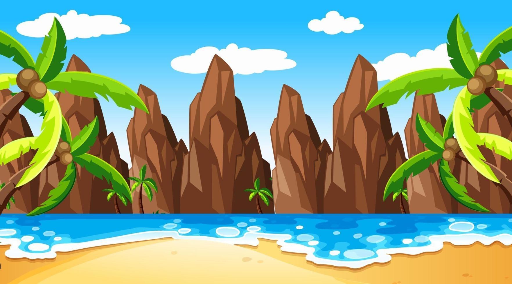 Tropical beach scene with cliff background vector