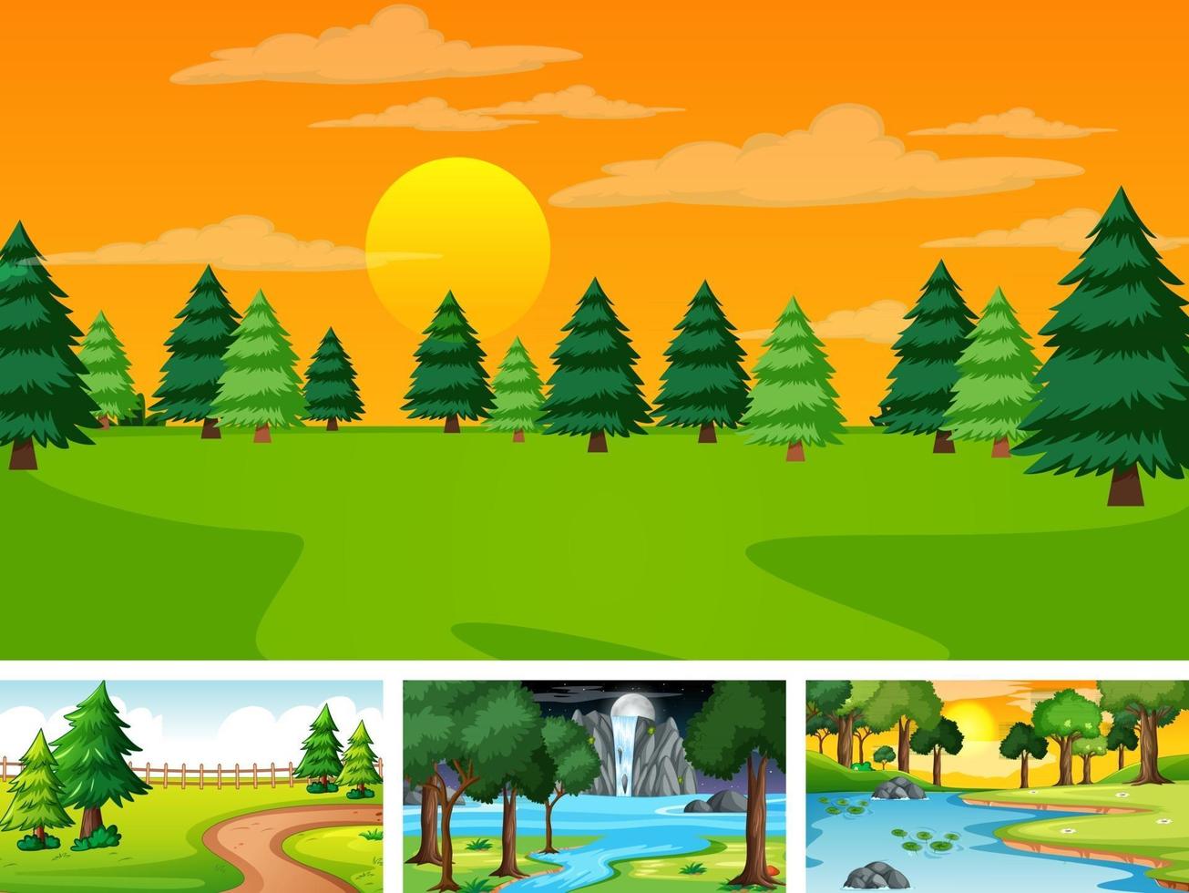 Four different scene of nature park and forest vector