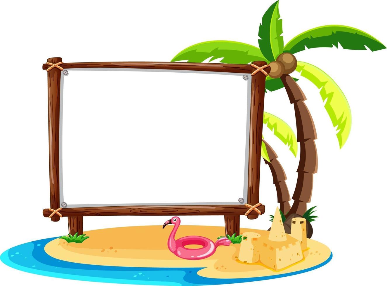 Tema de playa de verano con banner vacío aislado sobre fondo blanco. vector