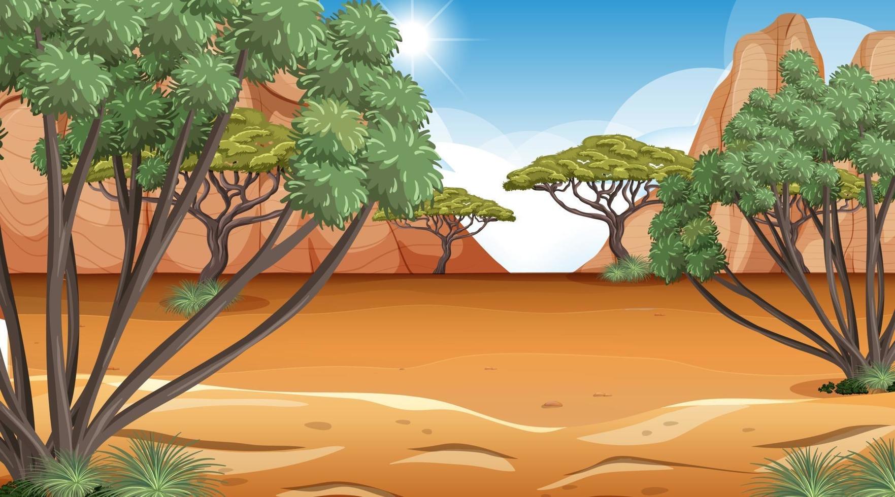 African Savanna forest landscape scene at day time vector