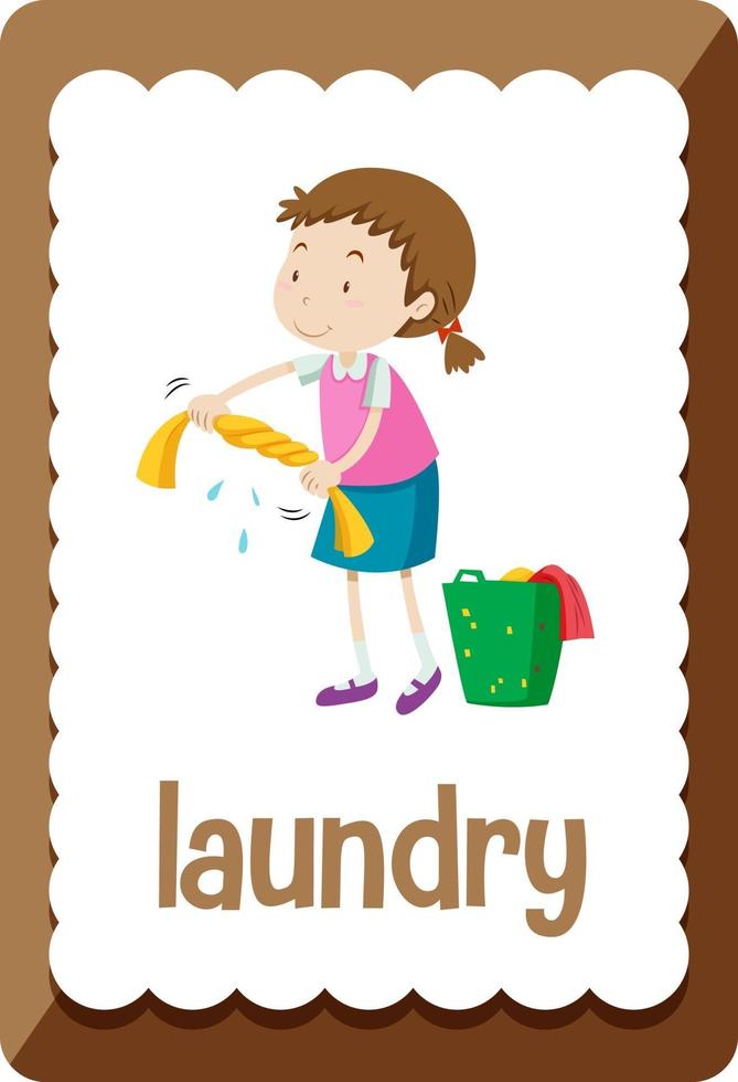 Vocabulary flashcard with word Laundry vector