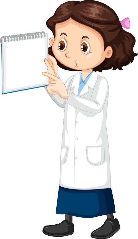 Cute girl cartoon character wearing science lab coat vector