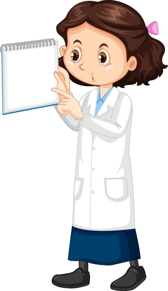 personaje de dibujos animados de niña linda con bata de laboratorio vector