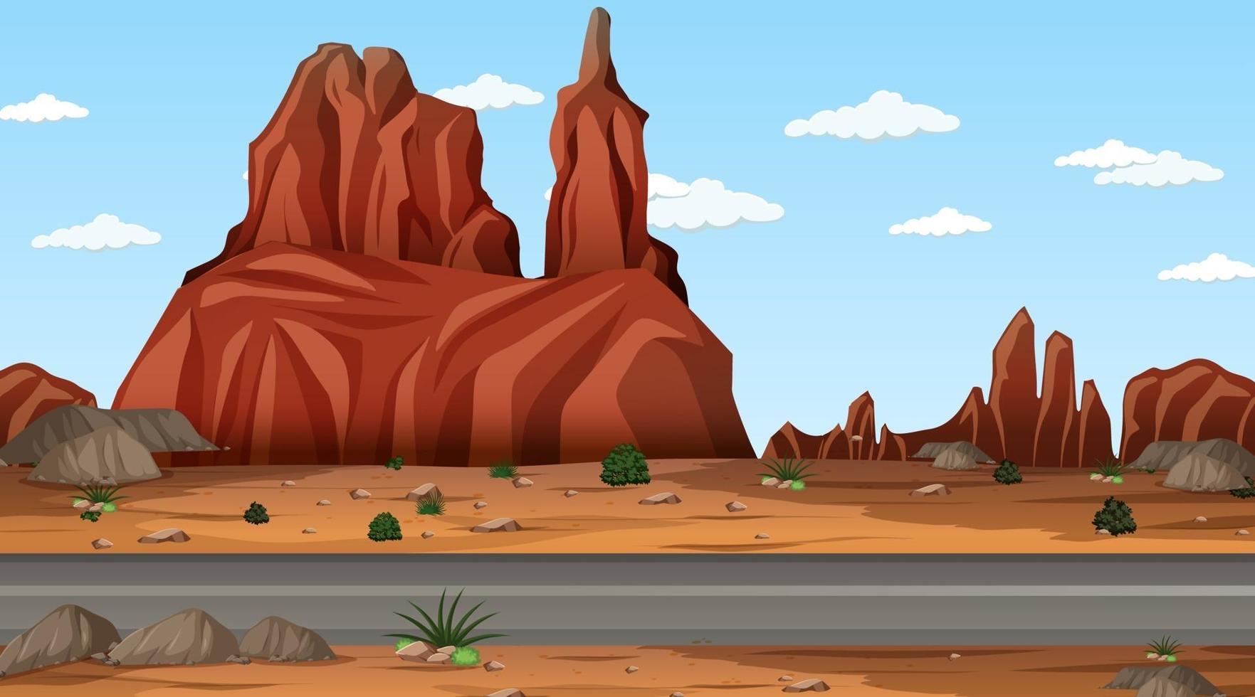 Desert forest landscape at daytime scene with long road vector