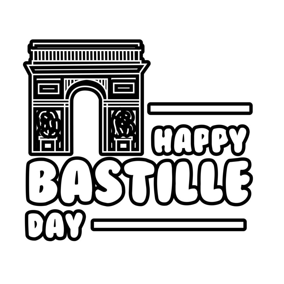 bastille day lettering with Arch of Triumph line style vector