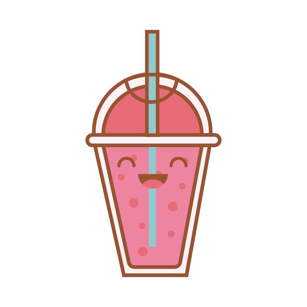 beverage cup with straw kawaii line and fill style vector