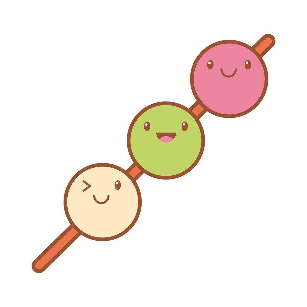 dulce dango pastel kawaii línea y estilo de relleno vector