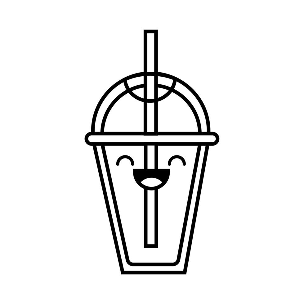 beverage cup with straw kawaii line style vector