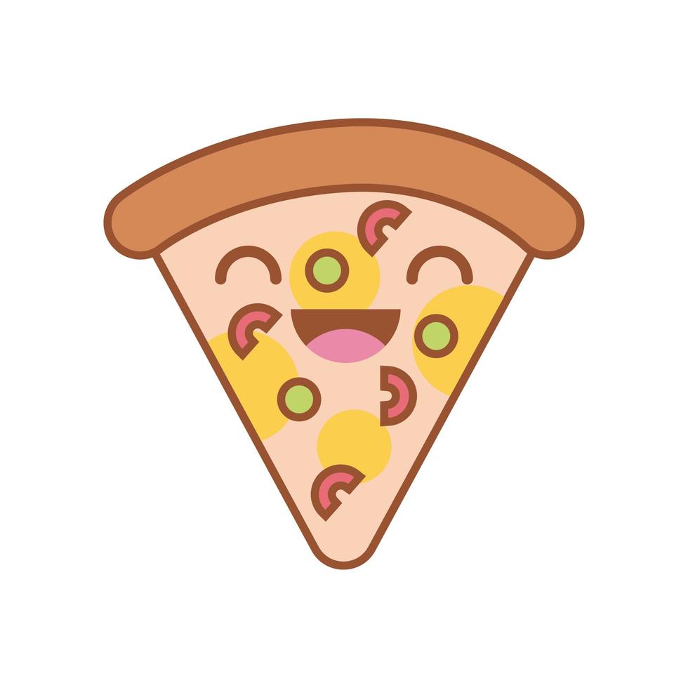 delicious italian pizza fast food kawaii line and fill style vector