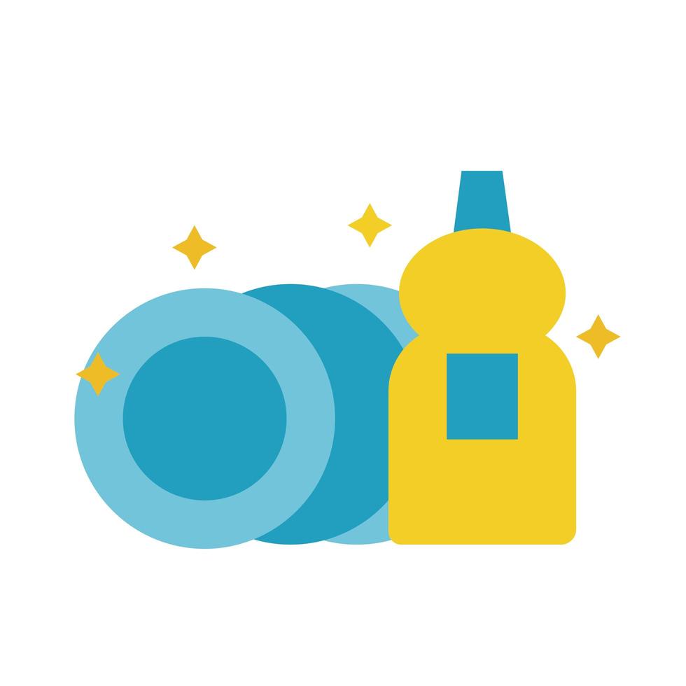 dishes utensils clean with soap bottle flat style icon vector