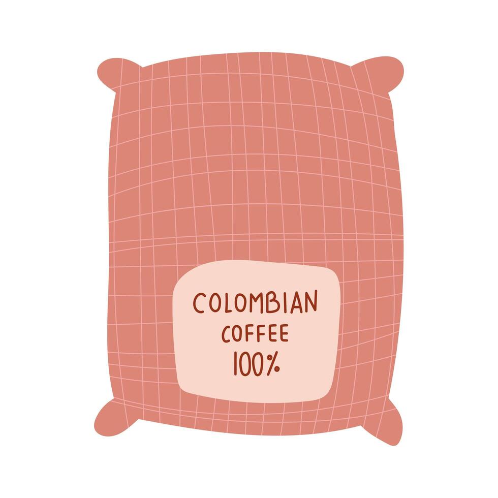 icono de estilo de forma libre de producto de saco de café colombiano vector