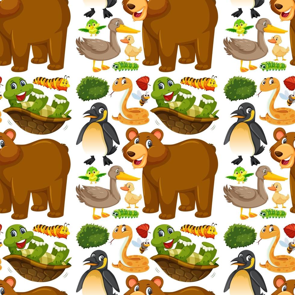 Seamless pattern with cute wild animals on white background vector