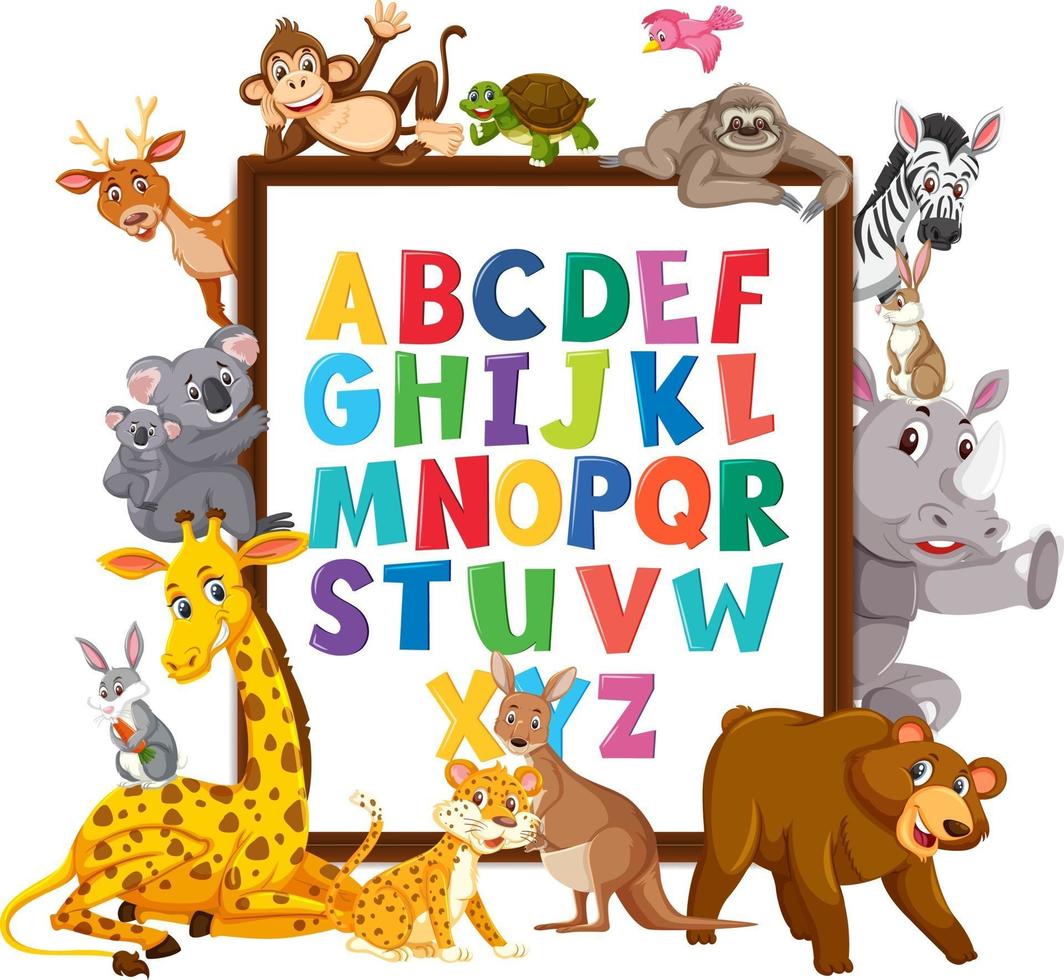 A-Z Alphabet board with wild animals vector