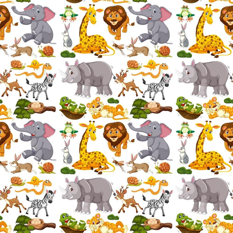 Seamless pattern with cute wild animals cartoon character on white background vector