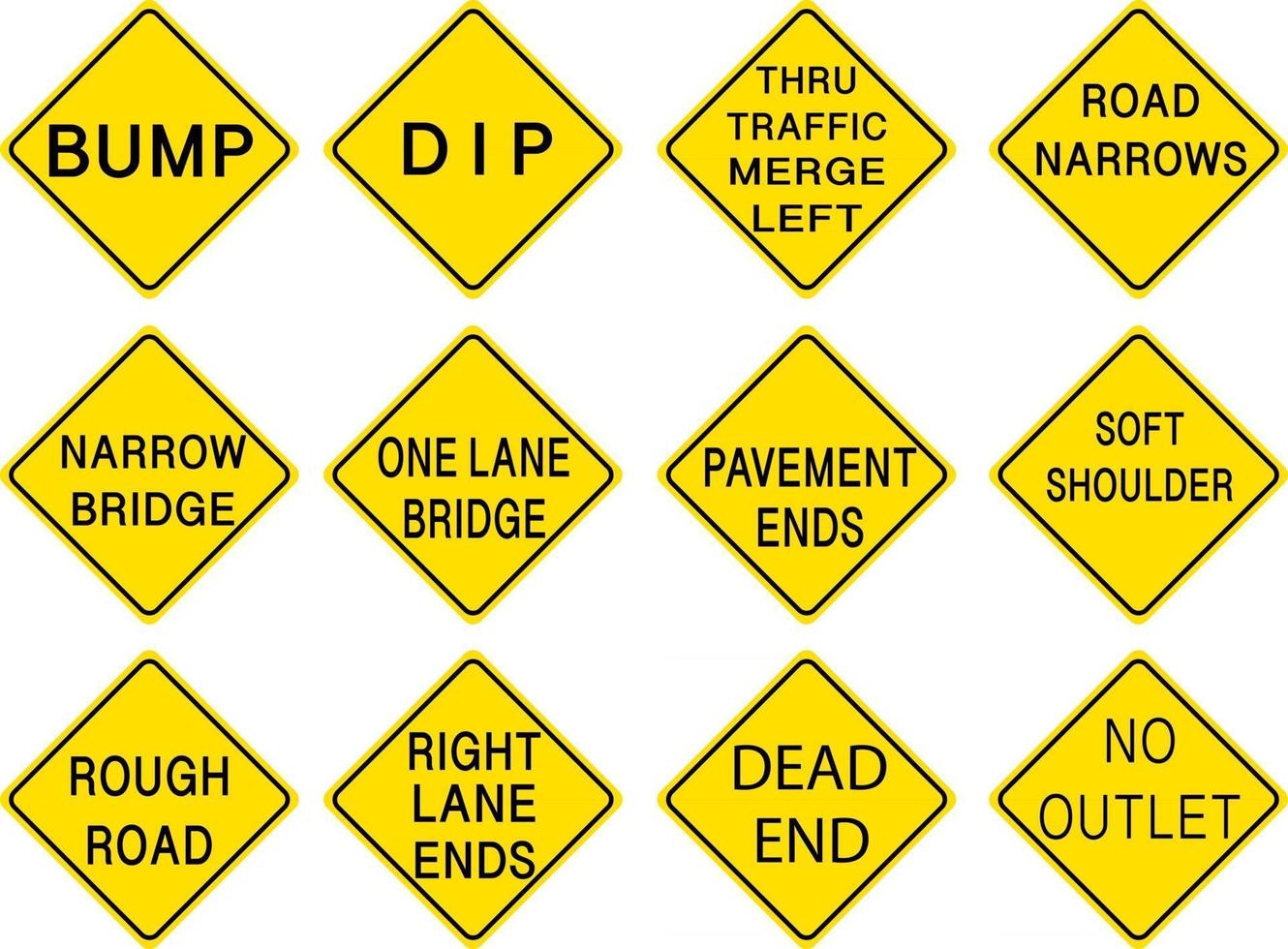 Set of warning road signs on white background vector