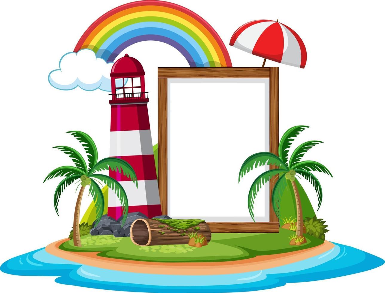 Blank banner template on the island with lighthouse isolated vector