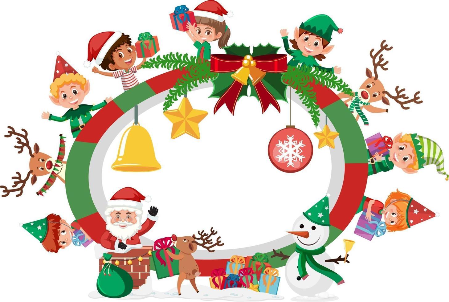 Banner vacío con muchos niños en tema navideño. vector