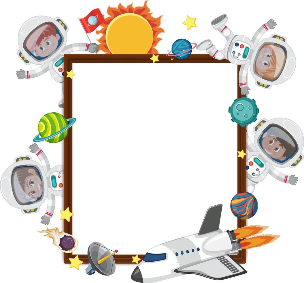 Empty banner with kids in astronaut costume vector