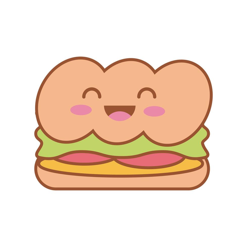 sandwish food kawaii línea y estilo de relleno vector