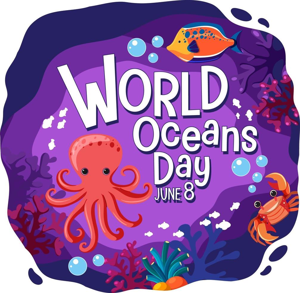 World Ocean Day banner with many different sea animals 2583754 Vector