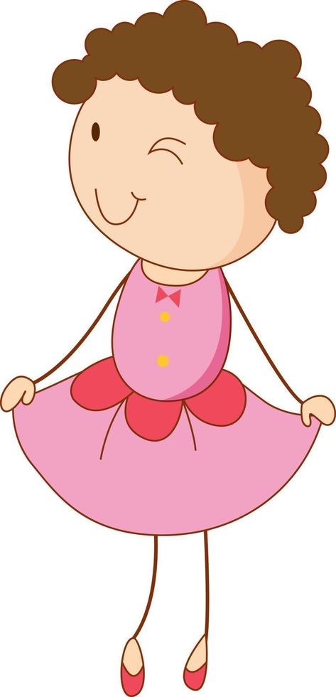 Cute girl cartoon character in hand drawn doodle style isolated vector