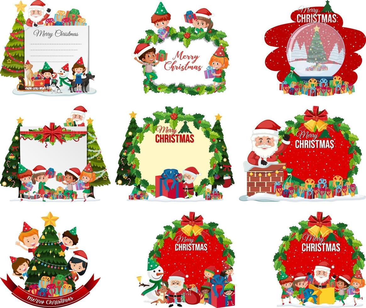 Set of blank Christmas postcard and logo isolated vector