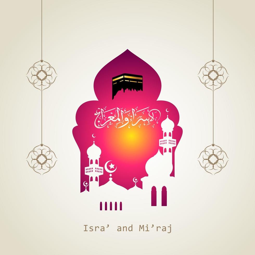 Illustration of isra and miraj the night journay of prophet muhammad with a golden color with a combination of circular ornaments Traditional greeting card vector