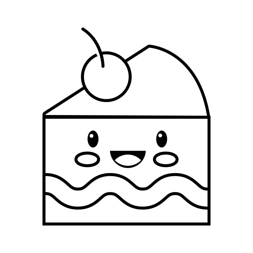 icono de estilo de línea kawaii de cumpleaños de pastel dulce vector