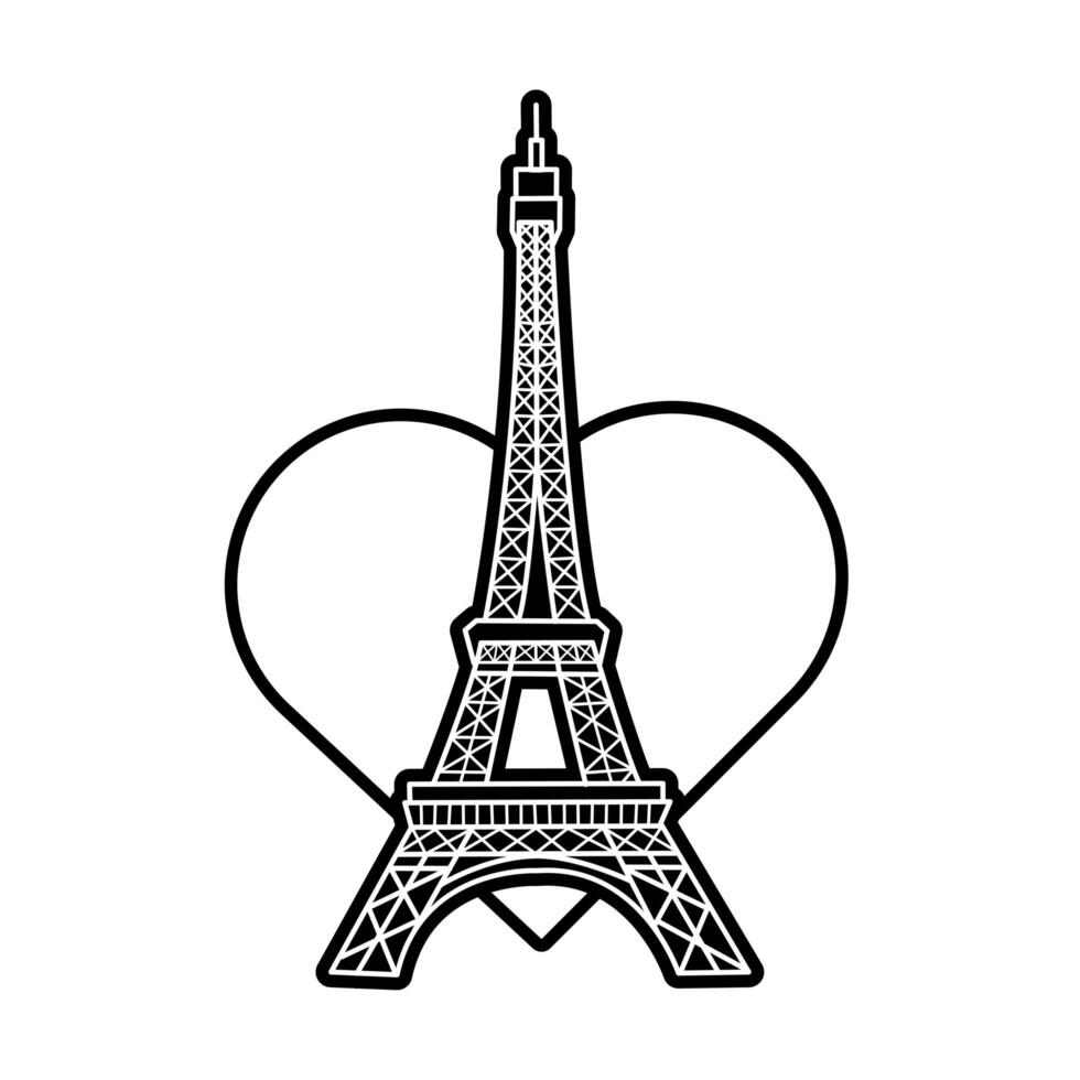 tower eiffel with heart line style vector