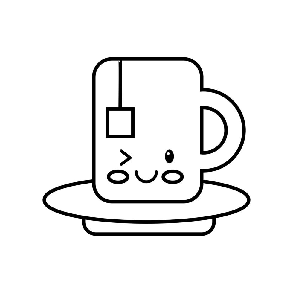 ceramic cup of beverage kawaii line style vector